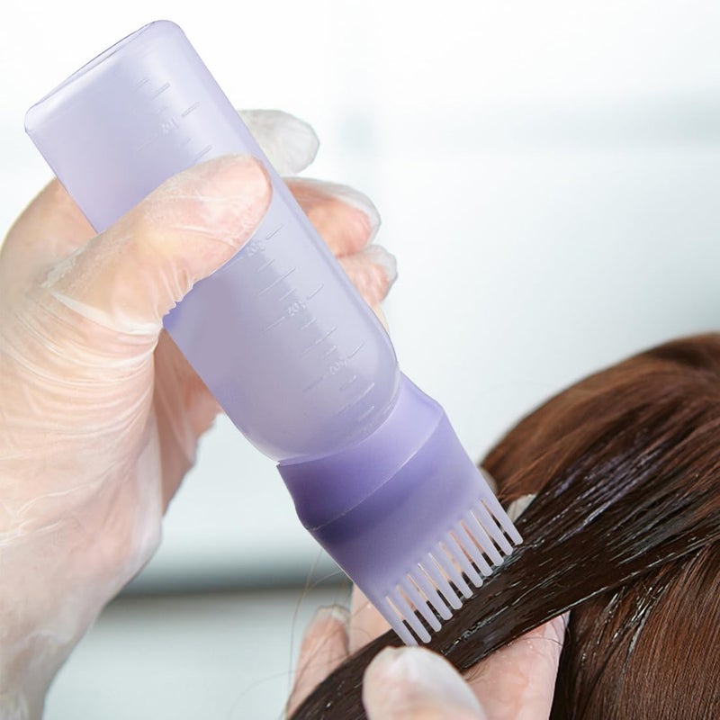 ELANE 4 Pack Root Comb Applicator Bottle,Oil Comb Applicator for Hair Dye Shampoos Hair Salons (2 purple + 2 white) - Image 4